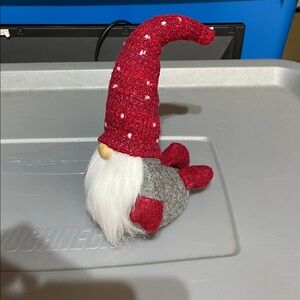 Festive Red and Gray Holiday Sledding Gnome
